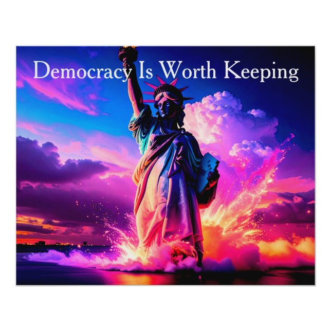 Póster Patriotic Lady Liberty Democracy Is Worth Keeping (Anverso)