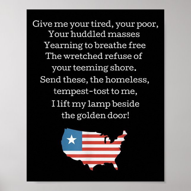 Póster Patriotic New Colossus Emma Lazarus Quote Usa Gift (Frente)