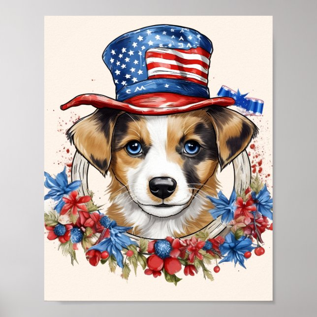 Póster Patriotic Puppy 4 de julio Día de la Independencia (Frente)