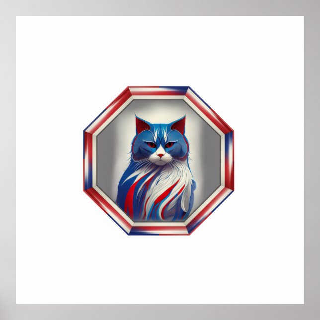 Póster Patriotic Red White & Blue Cat In Frame (Frente)