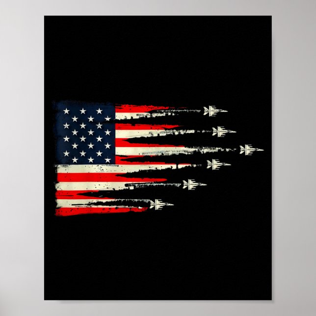 Póster Patriotic Red White Blue Usa Flag Fighter Jets 4th (Frente)
