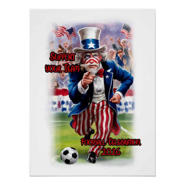Póster Patriotic Uncle Sam playing Soccer on a (Anverso)