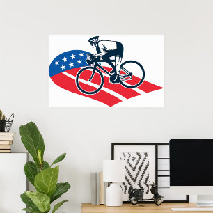 Póster Patriotic USA Ciclismo Bandera Americana Bike Ride