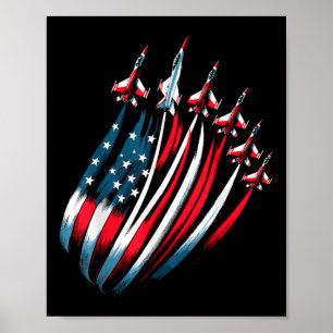 Póster Patriotic USA Flag Fighter Jets Boys 4 de julio