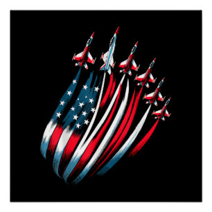 Póster Patriotic USA Flag Fighter Jets Boys 4 de julio