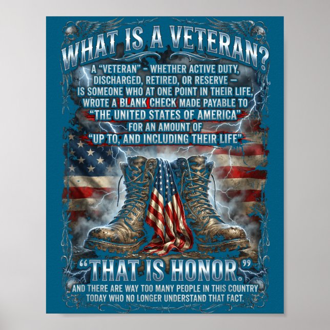 Póster Patriotic Veteran Definition Blank Check Sacrifice (Frente)