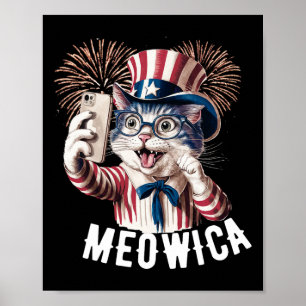 Póster Patriótica Meowica 4 De Julio Cat Bandera Estadoun