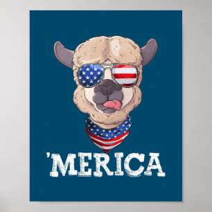 Póster Patriótica Merica Estados Unidos Bandera Alpaca Su