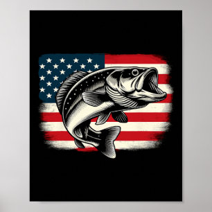 Póster Patriótico de pesca de peces de bandera estadounid