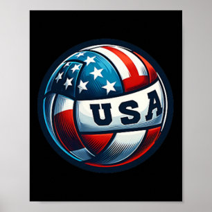 Póster Patriótico Estadounidense De Voleibol De Bandera E