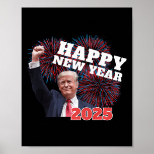 Póster Patriótico Trump Feliz Año Nuevo 2025 Conservador 