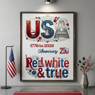 Póster Patriótico USA 250 Aniversario Antiguo Amer