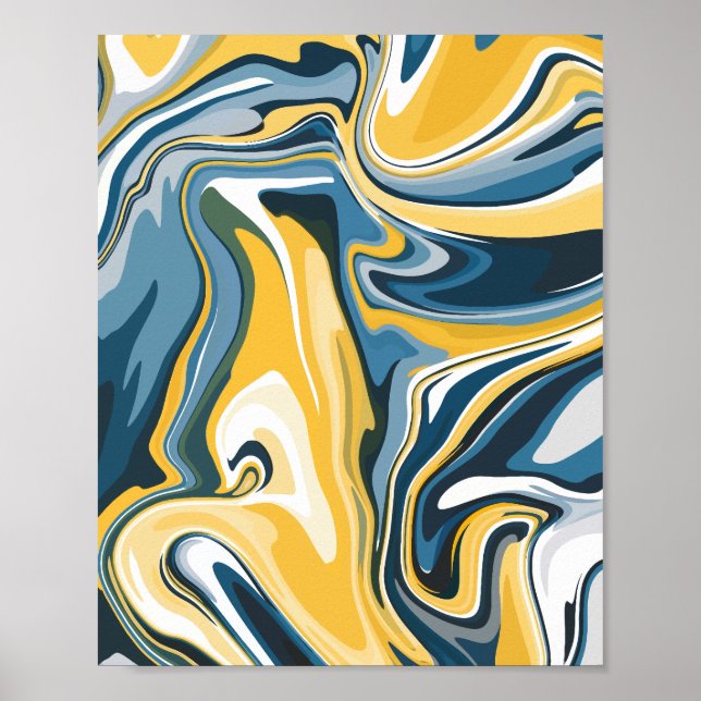 Póster Patrón abstracto azul y amarillo fluido (Frente)