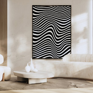 Póster Patrón abstracto con líneas onduladas en blanco y