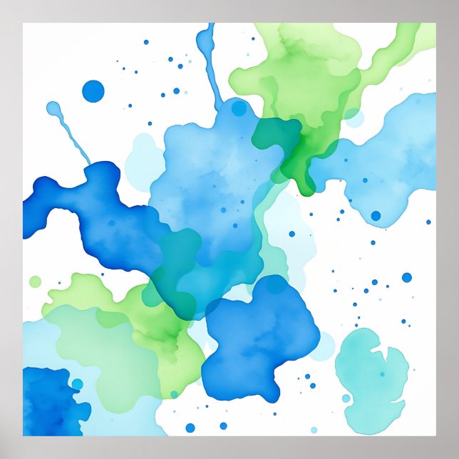 Póster Patrón abstracto de acuarela azul verde (Frente)