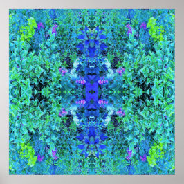Póster Patrón abstracto de follaje Chartreuse y azul