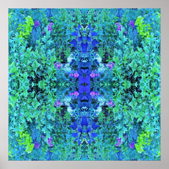 Póster Patrón abstracto de follaje Chartreuse y azul (Frente)