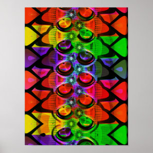 Póster Patrón abstracto de fractal de corazones arcoíris