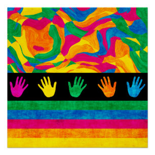 Póster Patrón Abstracto de Huella de Mano Colorida