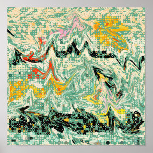Póster Patrón abstracto de remolino jaspeado retro groovy