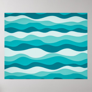 Póster Patrón abstracto de simples olas del océano azul