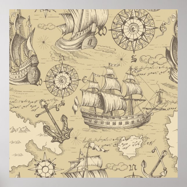 Póster Patrón abstracto e ininterrumpido de vintage sobre (Frente)