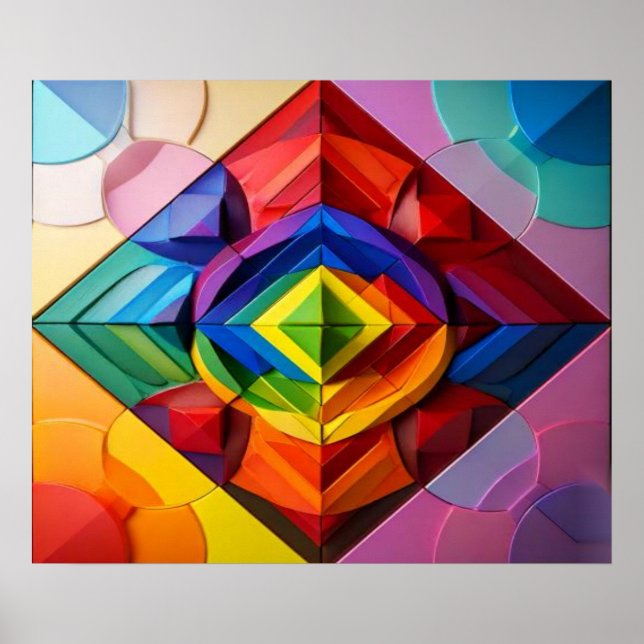 Póster Patrón abstracto geométrico de mosaico de arcoíris (Frente)