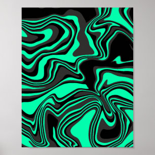 Póster Patrón abstracto ondulado verde y negro