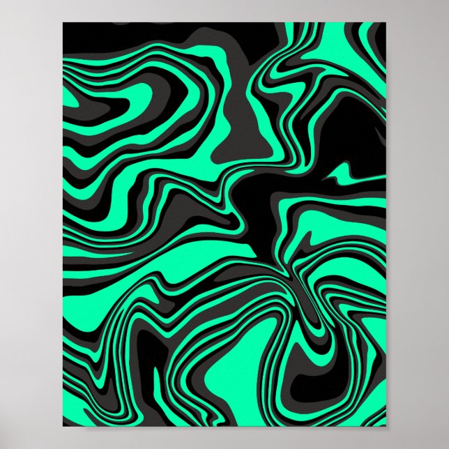 Póster Patrón abstracto ondulado verde y negro (Frente)