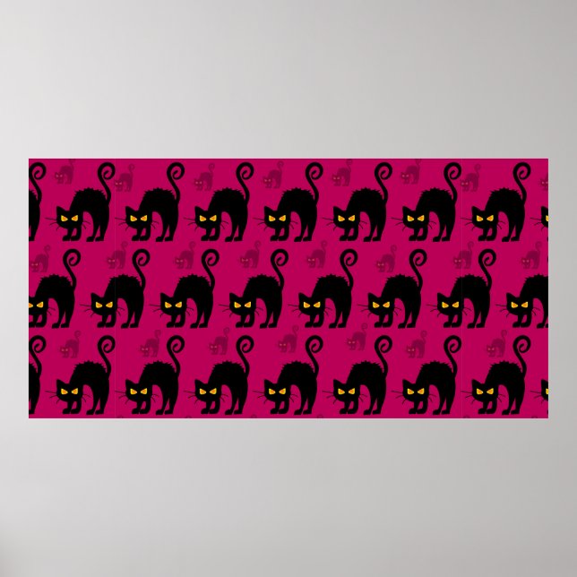 Póster Patrón abstracto sin fisuras de gato de Halloween. (Frente)