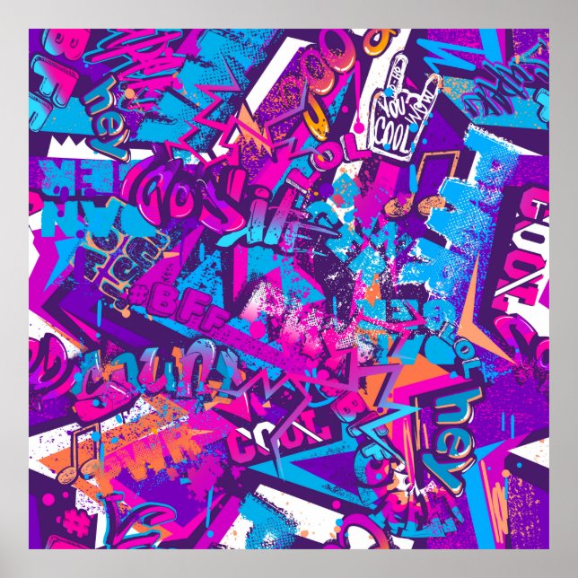 Póster Patrón abstracto sin fisuras de palabras de grafit (Frente)