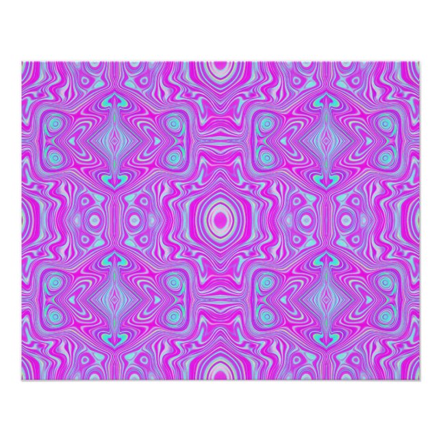Póster Patrón abstracto trippy de rosa caliente y azul ac (Anverso)