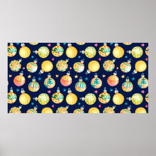 Póster Patrón acuarela sin costuras con el oro brillante 