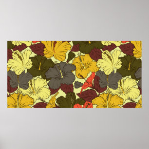 Póster Patrón acuarela sin fisuras con flores de hibisco