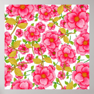 Póster Patrón acuarela sin fisuras con flores. Vintage