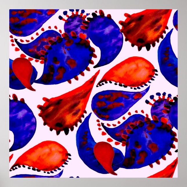 Póster Patrón acuarela sin fisuras con paisajes. Resumen (Frente)