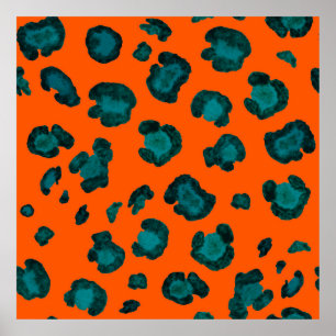 Póster Patrón acuarela transparente con piel de leopardo.