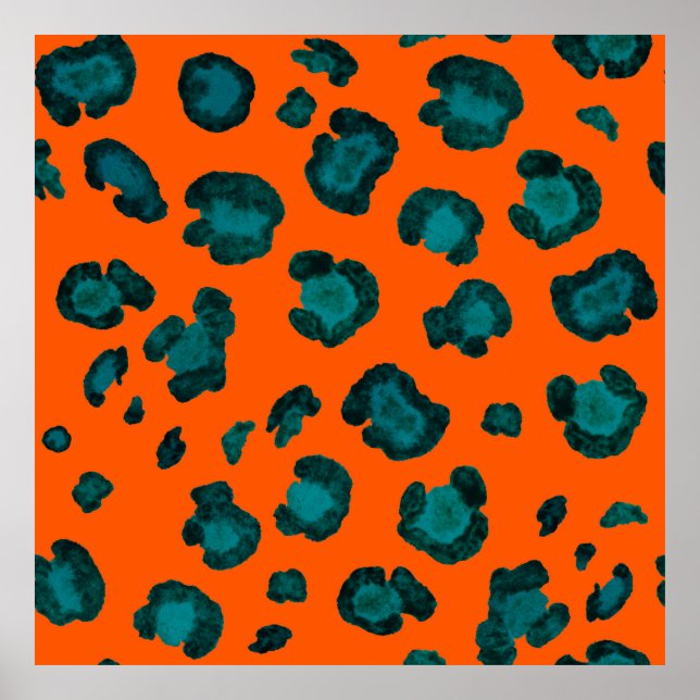 Póster Patrón acuarela transparente con piel de leopardo. (Frente)