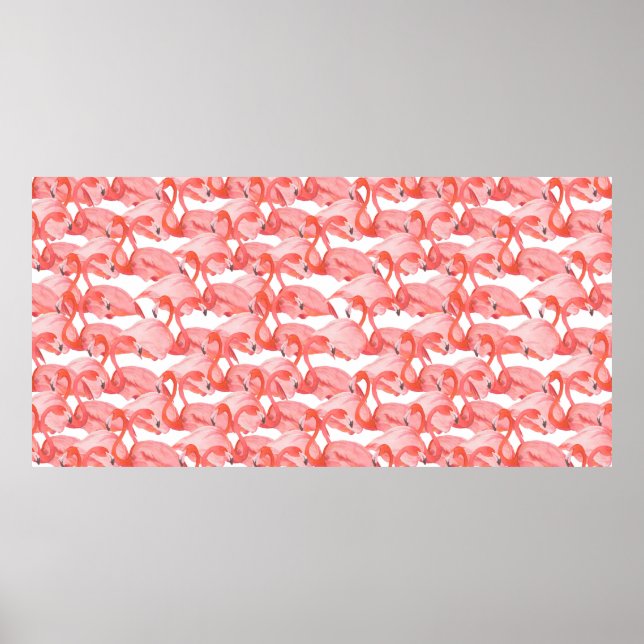 Póster Patrón acuático sin foco con flamingo pequeño (Frente)