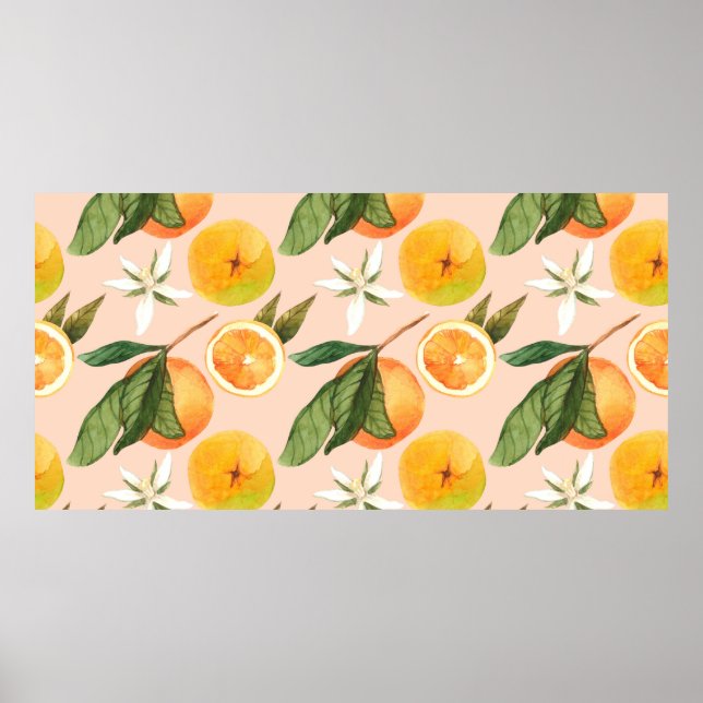 Póster Patrón acuático sin manchas con mandarinas (Frente)