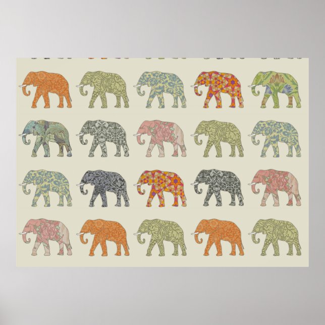 Póster Patrón animal elefante colorido (Frente)