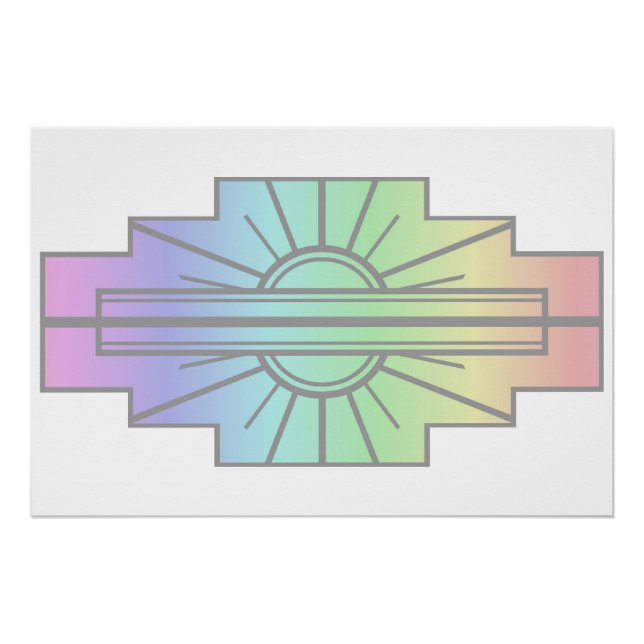 Póster Patrón Art Deco de Sunburst en Pasteles (Anverso)