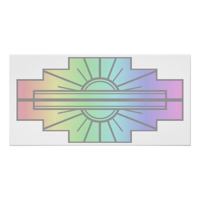 Póster Patrón Art Deco de Sunburst en Pasteles (Anverso)