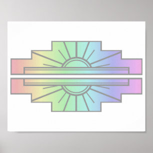 Póster Patrón Art Deco de Sunburst en Pasteles