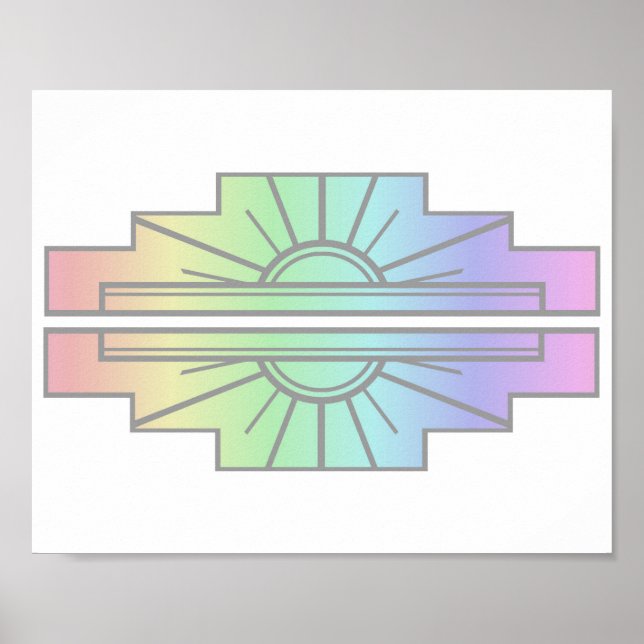 Póster Patrón Art Deco de Sunburst en Pasteles (Frente)