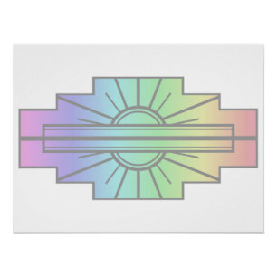 Póster Patrón Art Deco de Sunburst en Pasteles
