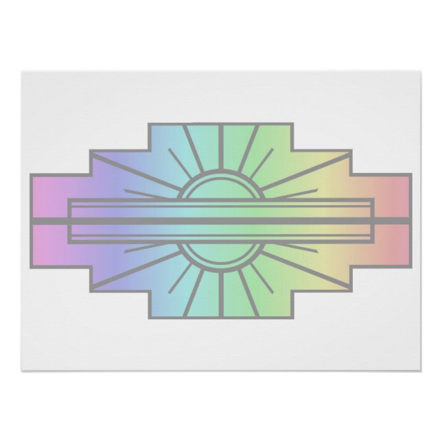 Póster Patrón Art Deco de Sunburst en Pasteles (Anverso)