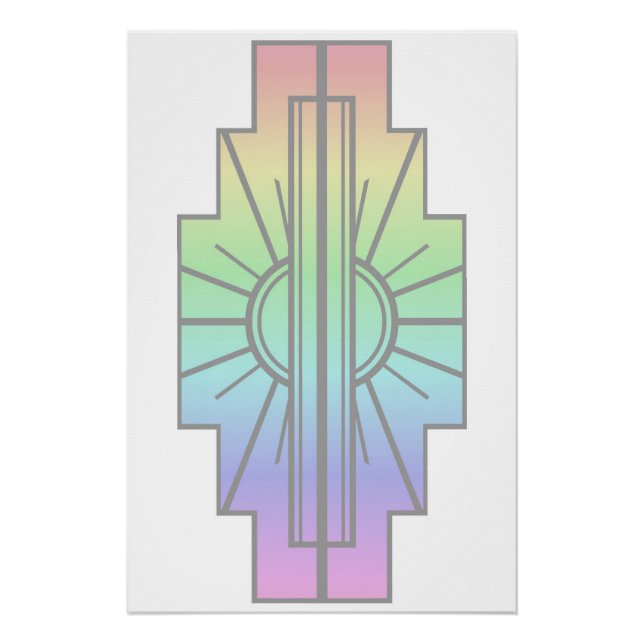 Póster Patrón Art Deco de Sunburst en Pasteles (Anverso)