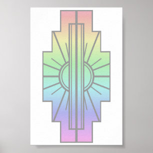 Póster Patrón Art Deco de Sunburst en Pasteles