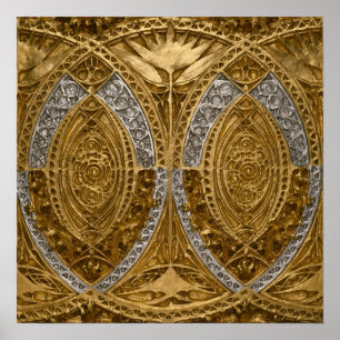 Póster Patrón Art Decó Plata Y Oro